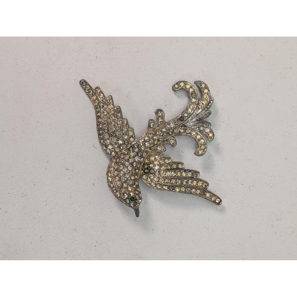Bird Brooch Large 3 Inch Silver Tone Rhinestone Crystal Animal Statement Pin